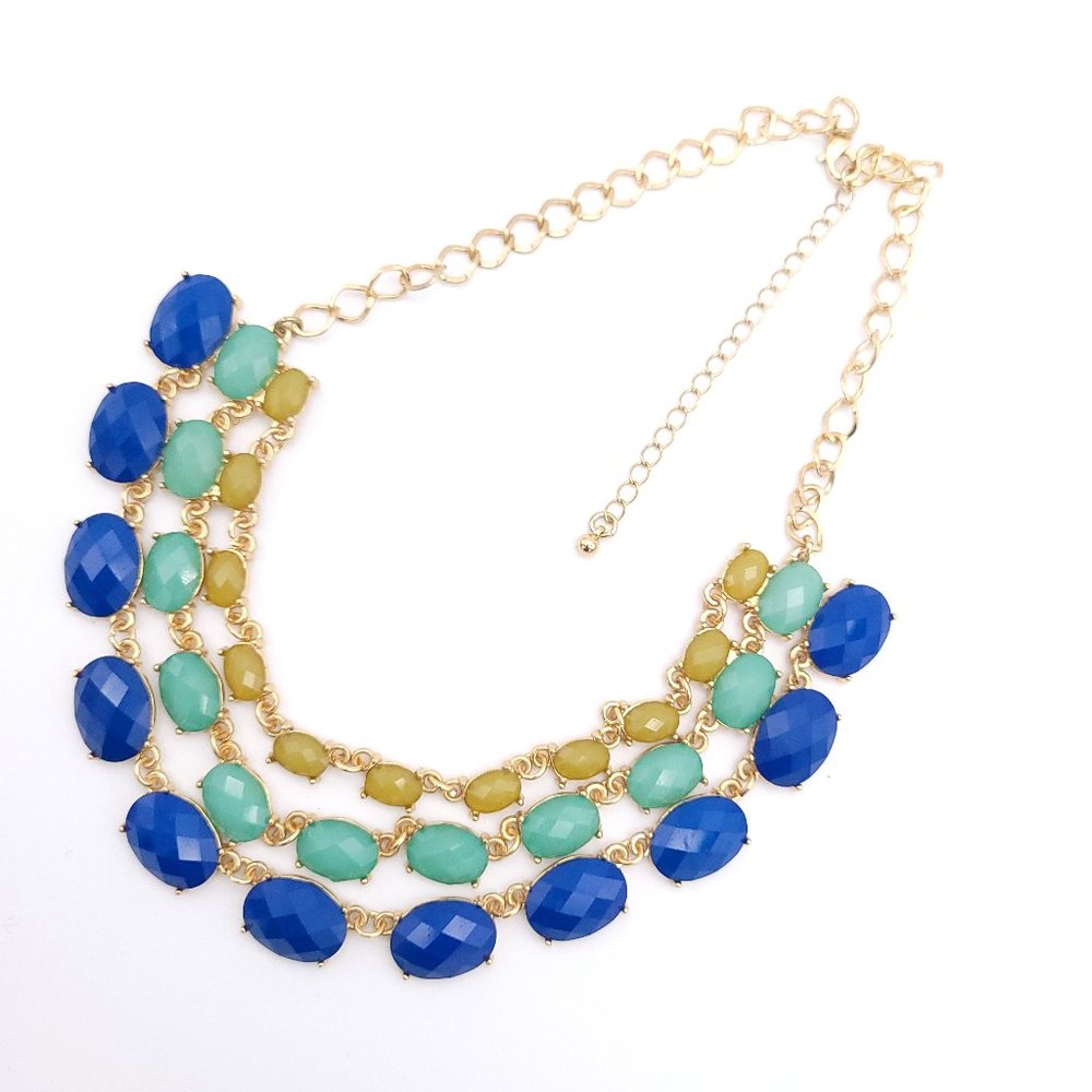 Y2K Blue Green Graduated Bib Statement Cleopatra Necklace